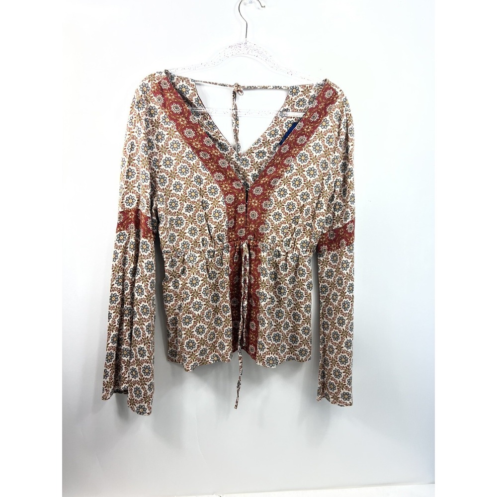 Francesca's Blue Rain Izabelle Tribal Aztec‎ Blouse Size M NWT Rayon